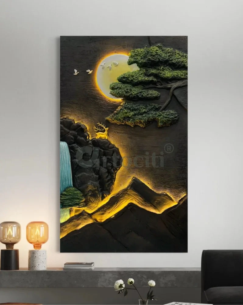 5X3 Feet Modern Abstract Mountain Tree And Sun 3d Relief Mural Wall Art With Led Light | Nature Inspired(5x3 Feet Modern Abstract Mountain Tree And Sun 3d Relief Mural Wall Art With Led Light Nature Inspired) 5 5X3 Feet Modern Abstract Mountain Tree And Sun 3d Relief Mural Wall Art With Led Light | Nature Inspired(5x3 Feet Modern Abstract Mountain Tree And Sun 3d Relief Mural Wall Art With Led Light Nature Inspired) - Image 3