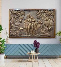 5x3 Feet Radha Krishna 3D Elevation Sculpture Relief Mural Wall Art(Large Size 5x3 Feet Radha Krishna 3d Elevation Sculpture Relief Mural Wall Art) -Artociti Sale Store 5x3 feet radha krishna 3d elevation sculpture relief mural wall art bronze framed ready to hang 850