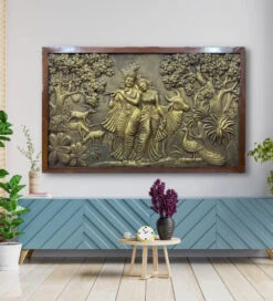 5x3 Feet Radha Krishna 3D Elevation Sculpture Relief Mural Wall Art(Large Size 5x3 Feet Radha Krishna 3d Elevation Sculpture Relief Mural Wall Art) -Artociti Sale Store 5x3 feet radha krishna 3d elevation sculpture relief mural wall art golden framed ready to hang 796