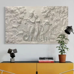 5x3 Feet Radha Krishna 3D Elevation Sculpture Relief Mural Wall Art(Large Size 5x3 Feet Radha Krishna 3d Elevation Sculpture Relief Mural Wall Art) -Artociti Sale Store 5x3 feet radha krishna 3d elevation sculpture relief mural wall art white frameless ready to hang 581