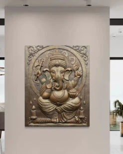 5X4 Feet Sitting Ganesha 3D Relief Mural Wall Art(5x4 Feet Large Size 3d Ganesha Relief Mural) -Artociti Sale Store 5x4 feet sitting ganesha 3d relief mural wall art 176