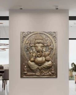 5X4 Feet Sitting Ganesha 3D Relief Mural Wall Art(5x4 Feet Large Size 3d Ganesha Relief Mural) -Artociti Sale Store 5x4 feet sitting ganesha 3d relief mural wall art 565
