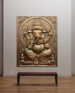 5X4 Feet Sitting Ganesha 3D Relief Mural Wall Art(5x4 Feet Large Size 3d Ganesha Relief Mural) -Artociti Sale Store 5x4 feet sitting ganesha 3d relief mural wall art left facing trunk bronze 417