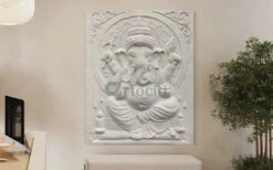 5X4 Feet Sitting Ganesha 3D Relief Mural Wall Art(5x4 Feet Large Size 3d Ganesha Relief Mural) -Artociti Sale Store 5x4 feet sitting ganesha 3d relief mural wall art left facing trunk white 712