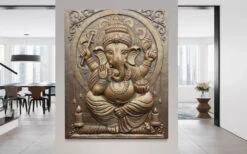 5X4 Feet Sitting Ganesha 3D Relief Mural Wall Art(5x4 Feet Large Size 3d Ganesha Relief Mural)