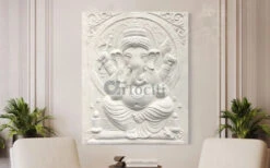 5X4 Feet Sitting Ganesha 3D Relief Mural Wall Art(5x4 Feet Large Size 3d Ganesha Relief Mural) -Artociti Sale Store 5x4 feet sitting ganesha 3d relief mural wall art right facing trunk white 754