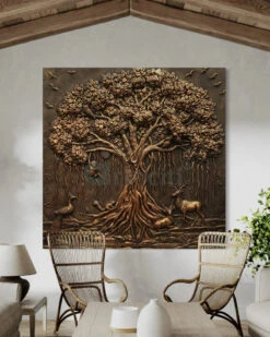 5X5 Feet Sacred Banyan Tree Of Life 3D Nature Relief Murals Wall Art(5x5 Feet Sacred Banyan Tree Nature 3d Relief Murals Wall Art)
