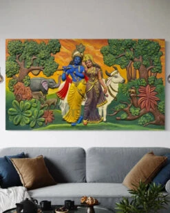 7x4 Feet Radha Krishna 3D Elevation Sculpture Relief Mural Wall Art(Large Size 7x4 Feet Radha Krishna 3d Elevation Sculpture Relief Mural Wall Art) -Artociti Sale Store 7x4 feet radha krishna 3d elevation sculpture relief mural wall art 354