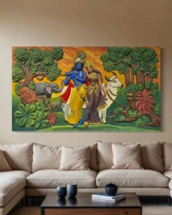 7x4 Feet Radha Krishna 3D Elevation Sculpture Relief Mural Wall Art(Large Size 7x4 Feet Radha Krishna 3d Elevation Sculpture Relief Mural Wall Art) -Artociti Sale Store 7x4 feet radha krishna 3d elevation sculpture relief mural wall art multi 566