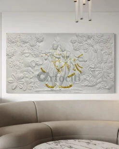 7x4 Feet Radha Krishna 3D Elevation Sculpture Relief Mural Wall Art(Large Size 7x4 Feet Radha Krishna 3d Elevation Sculpture Relief Mural Wall Art) -Artociti Sale Store 7x4 feet radha krishna 3d elevation sculpture relief mural wall art white with golden highlight 213