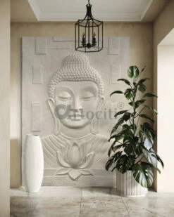7x5 Feet Large Size Calm And Peaceful 3D Buddha With Lotus(7x 5 Feet Large Size Calm And Peaceful 3d Buddha With Lotus)