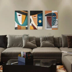 Abstract Face Wall Art Set Of 3 Canvas Giclee Prints(Abstract Face Wall Art Set Of 3 Transform Your Space With Unique Canvas Giclee Prints Modern Abstract)