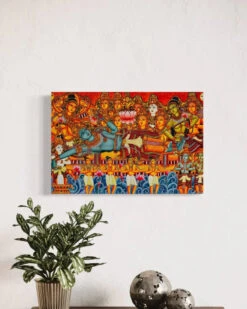 Ananthashayanam Kerala Mural Canvas Giclee Print(Ananthashayanam Kerala Mural Canvas Giclee Print Dasavatharam The Reclining God Of Tiruvanantapuram Lord Vishnu) -Artociti Sale Store ananthashayanam kerala mural canvas giclee print 18x12 inch 792