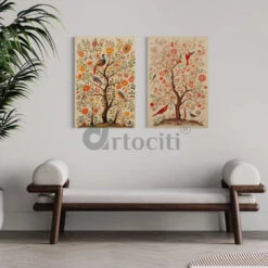 Bird & Tree Kalamkari Art Canvas Giclee Prints Set Of 2(Evoke Natures Charm With Bird Flower Tree Wall Decor Kalamkari Art Canvas Giclee Prints Set Of 2) -Artociti Sale Store bird tree kalamkari art canvas giclee prints set of 2 547