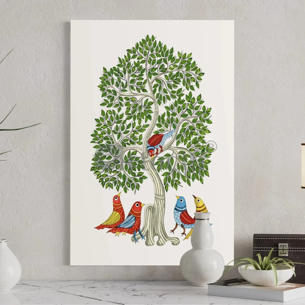 Birds Under The Tree Gond Art PrintVibrant Giclee Canvas(Avian Serenity Birds Under The Tree Gond Art Print Vibrant Giclee Canvas 24x16 30x20 Inches) 4 Birds Under The Tree Gond Art PrintVibrant Giclee Canvas(Avian Serenity Birds Under The Tree Gond Art Print Vibrant Giclee Canvas 24x16 30x20 Inches) - Image 2