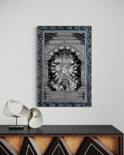 Black And White Panchmukhi Hanuman Pattachitra Painting Monochrome Canvas Giclee Print(Black And White Panchmukhi Hanuman Pattachitra Painting Monochrome Canvas Giclee Print) -Artociti Sale Store black and white panchmukhi hanuman pattachitra painting monochrome canvas giclee print 18x12 inches 313