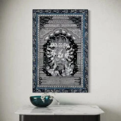 Black And White Panchmukhi Hanuman Pattachitra Painting Monochrome Canvas Giclee Print(Black And White Panchmukhi Hanuman Pattachitra Painting Monochrome Canvas Giclee Print)