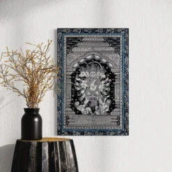 Black And White Panchmukhi Hanuman Pattachitra Painting Monochrome Canvas Giclee Print(Black And White Panchmukhi Hanuman Pattachitra Painting Monochrome Canvas Giclee Print) -Artociti Sale Store black and white panchmukhi hanuman pattachitra painting monochrome canvas giclee print 30x20 inches 139