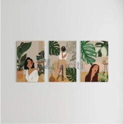 Boho Beauty 3 Ladies In Green Set Of 3 Canvas Prints(Boho Beauty 3 Ladies In Green Set Of 3 Canvas Prints) -Artociti Sale Store boho beauty 3 ladies in green set of canvas prints 18x12 inches 336