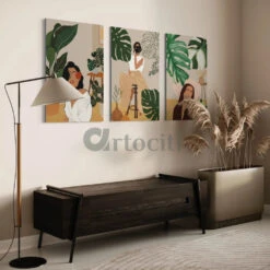 Boho Beauty 3 Ladies In Green Set Of 3 Canvas Prints(Boho Beauty 3 Ladies In Green Set Of 3 Canvas Prints) -Artociti Sale Store boho beauty 3 ladies in green set of canvas prints 30x20 inches 349