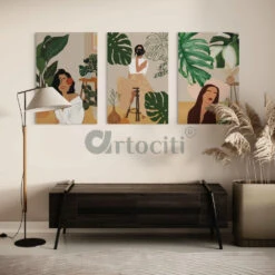 Boho Beauty 3 Ladies In Green Set Of 3 Canvas Prints(Boho Beauty 3 Ladies In Green Set Of 3 Canvas Prints) -Artociti Sale Store boho beauty 3 ladies in green set of canvas prints 949