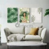 Boho Chic Canvas Painting In Green Featuring A Lady (Set Of 3)(Boho Chic Canvas Painting Featuring A Lady Set Of 3) -Artociti Sale Store boho chic canvas painting in green featuring a lady set of 3 24x16 inches 984