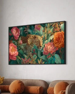 Bold Leopard In Bloom Modern Abstract Jungle Canvas Painting(Bold Leopard In Bloom Modern Abstract Jungle Canvas Painting) -Artociti Sale Store bold leopard in bloom modern abstract jungle canvas painting 60x36 inches floating frame black 305