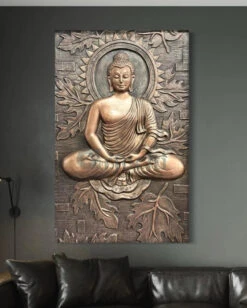 BUDDHA On Lotus In 3x2 Feet 3D Relief Mural Wall Art(Meditating Buddha Relief Mural 02) -Artociti Sale Store buddha on lotus in 3x2 feet 3d relief mural wall art bronze unframed ready to hang decor 684