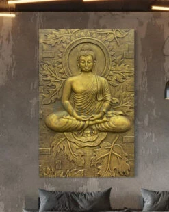 BUDDHA On Lotus In 3x2 Feet 3D Relief Mural Wall Art(Meditating Buddha Relief Mural 02) -Artociti Sale Store buddha on lotus in 3x2 feet 3d relief mural wall art decor 299