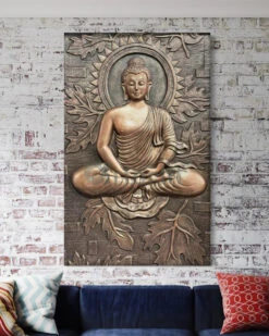 BUDDHA On Lotus In 3x2 Feet 3D Relief Mural Wall Art(Meditating Buddha Relief Mural 02) -Artociti Sale Store buddha on lotus in 3x2 feet 3d relief mural wall art decor 368