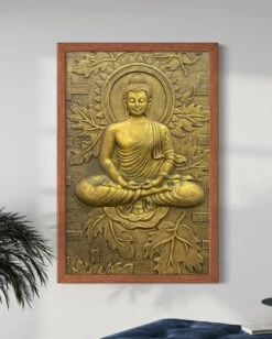BUDDHA On Lotus In 3x2 Feet 3D Relief Mural Wall Art(Meditating Buddha Relief Mural 02) -Artociti Sale Store buddha on lotus in 3x2 feet 3d relief mural wall art golden framed decor 515