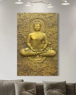 BUDDHA On Lotus In 3x2 Feet 3D Relief Mural Wall Art(Meditating Buddha Relief Mural 02) -Artociti Sale Store buddha on lotus in 3x2 feet 3d relief mural wall art golden unframed ready to hang decor 260