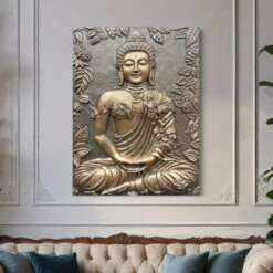 Buddha Surrounded By Leaves 3D Relief Mural Wall Art(Buddha Surrounded By Leaves Meditative Pose 3d Relief Mural Wall Art) -Artociti Sale Store buddha surrounded by leaves 3d relief mural wall art 106