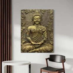 Buddha Surrounded By Leaves 3D Relief Mural Wall Art(Buddha Surrounded By Leaves Meditative Pose 3d Relief Mural Wall Art) -Artociti Sale Store buddha surrounded by leaves 3d relief mural wall art 40x30 inch gold 670