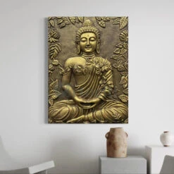 Buddha Surrounded By Leaves 3D Relief Mural Wall Art(Buddha Surrounded By Leaves Meditative Pose 3d Relief Mural Wall Art) -Artociti Sale Store buddha surrounded by leaves 3d relief mural wall art 757