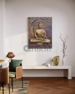 Buddha Under Tree 3D Relief Mural(4x3 & 6x6 Feet)(Large Size Buddha Under Tree 3d Relief Mural In Bronze In Size 4x3 Feet Ready To Hang) -Artociti Sale Store buddha under tree 3d relief mural 4x3 6x6 feet 532