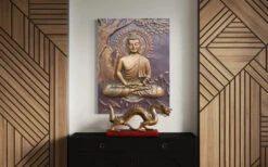 Buddha Under Tree 3D Relief Mural(4x3 & 6x6 Feet)(Large Size Buddha Under Tree 3d Relief Mural In Bronze In Size 4x3 Feet Ready To Hang) -Artociti Sale Store buddha under tree 3d relief mural 4x3 6x6 feet 554