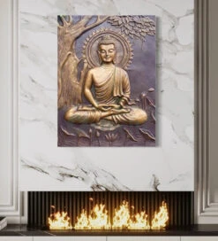 Buddha Under Tree 3D Relief Mural(4x3 & 6x6 Feet)(Large Size Buddha Under Tree 3d Relief Mural In Bronze In Size 4x3 Feet Ready To Hang)