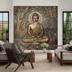 Buddha Under Tree 3D Relief Mural(4x3 & 6x6 Feet)(Large Size Buddha Under Tree 3d Relief Mural In Bronze In Size 4x3 Feet Ready To Hang) -Artociti Sale Store buddha under tree 3d relief mural 4x3 6x6 feet bronze unframed ready to hang 488