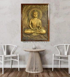Buddha Under Tree 3D Relief Mural(4x3 & 6x6 Feet)(Large Size Buddha Under Tree 3d Relief Mural In Bronze In Size 4x3 Feet Ready To Hang) -Artociti Sale Store buddha under tree 3d relief mural 4x3 6x6 feet golden framed 483
