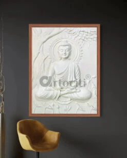 Buddha Under Tree 3D Relief Mural(4x3 & 6x6 Feet)(Large Size Buddha Under Tree 3d Relief Mural In Bronze In Size 4x3 Feet Ready To Hang) -Artociti Sale Store buddha under tree 3d relief mural 4x3 6x6 feet white framed 783