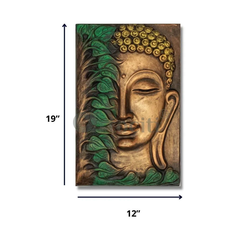 Buddha With Green Leaves 19x12 Inches Relief Mural Wall Art(Buddha Face Relief Mural Wall Art Bud 05 Bgg) 5 Buddha With Green Leaves 19x12 Inches Relief Mural Wall Art(Buddha Face Relief Mural Wall Art Bud 05 Bgg) - Image 3