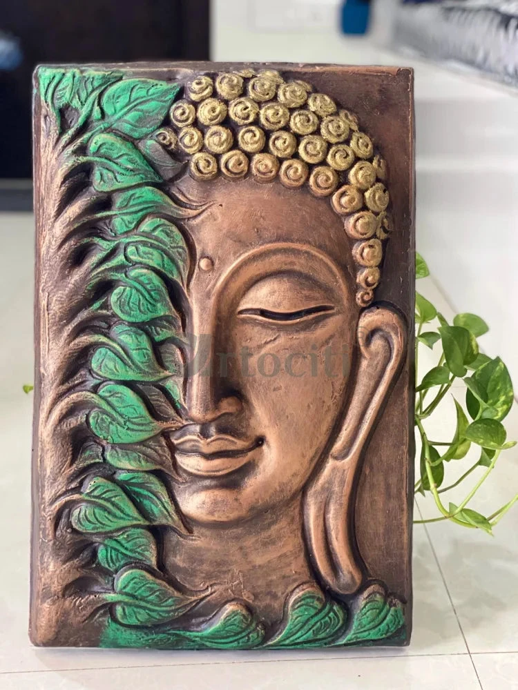 Buddha With Green Leaves 19x12 Inches Relief Mural Wall Art(Buddha Face Relief Mural Wall Art Bud 05 Bgg) 3 Buddha With Green Leaves 19x12 Inches Relief Mural Wall Art(Buddha Face Relief Mural Wall Art Bud 05 Bgg)