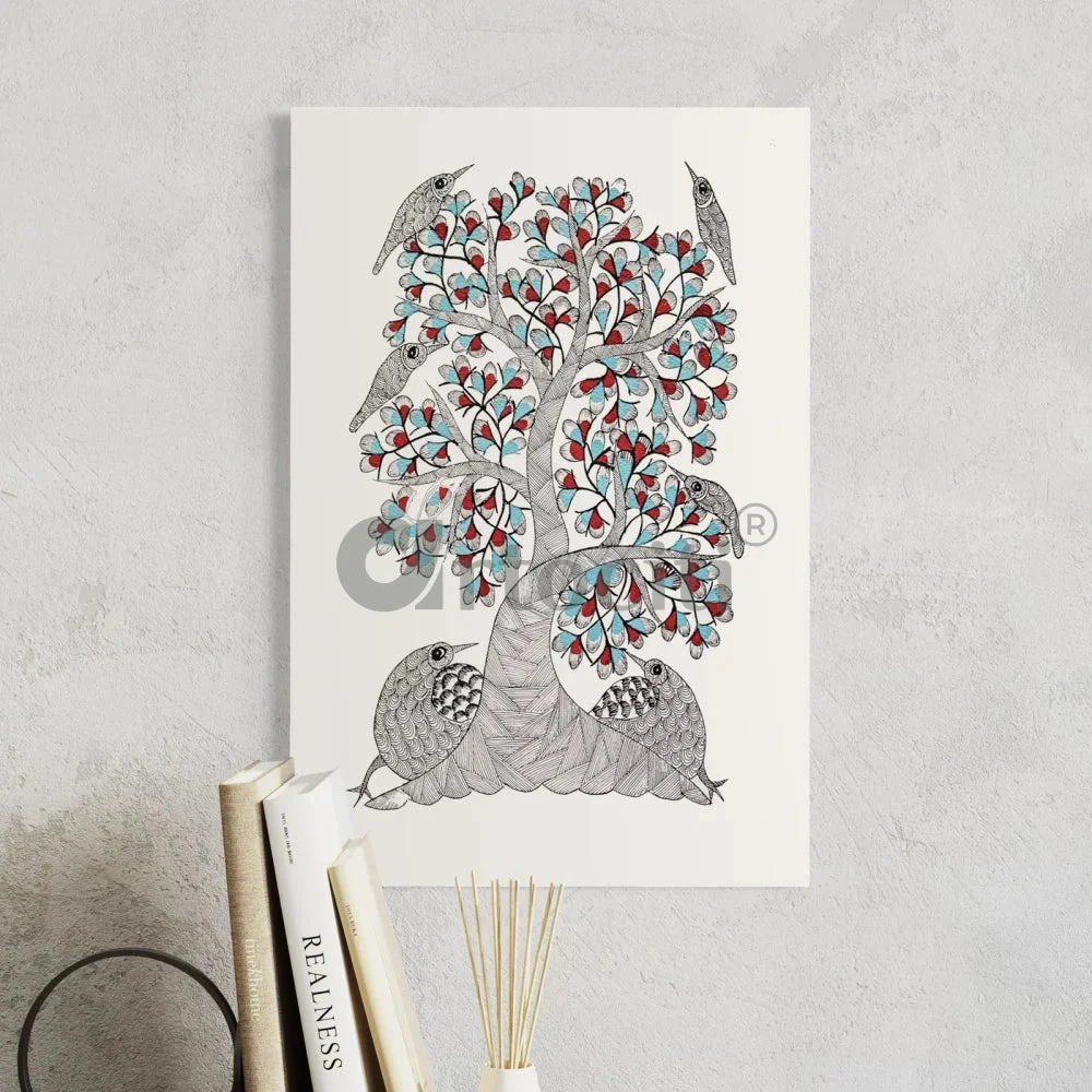Carnival Of Bird Sitting In Tree Gond Art Painting(Carnival Of Bird Sitting In Tree On Gond Art Painting Gond Tribal Folk Art Ready To Hang) 5 Carnival Of Bird Sitting In Tree Gond Art Painting(Carnival Of Bird Sitting In Tree On Gond Art Painting Gond Tribal Folk Art Ready To Hang) - Image 3