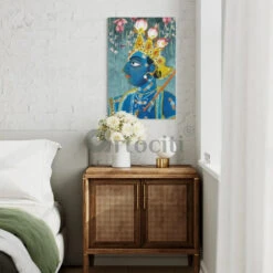 Classic Traditional Blue Yellow Lord Shreenath Ji Pichwai Canvas Print(Eternal Bliss Classic Traditional Blue Yellow Lord Shreenath Ji Pichwai Canvas Print Timeless Artistry In 380 Gsm) -Artociti Sale Store classic traditional blue yellow lord shreenath ji pichwai canvas print 330