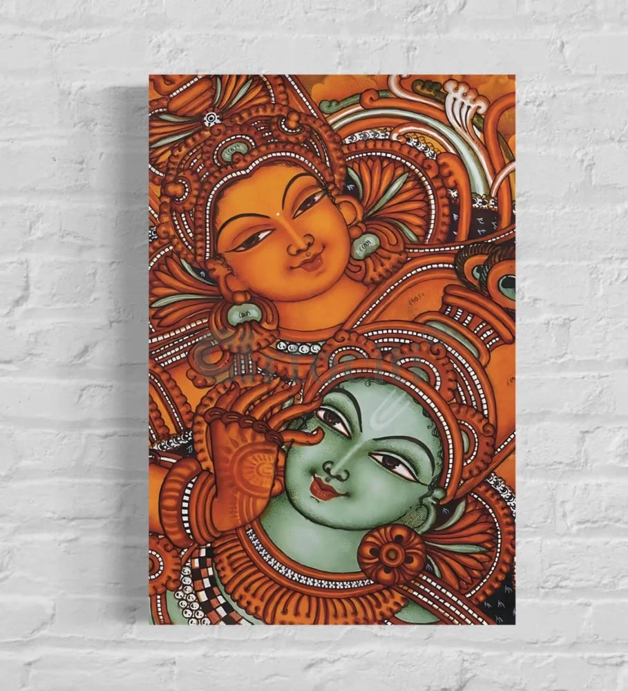 Colorful Kerala Mural Krishna Radha Canvas Painting(Divine Embrace Colorful Kerala Mural Krishna Radha Canvas Painting) 4 Colorful Kerala Mural Krishna Radha Canvas Painting(Divine Embrace Colorful Kerala Mural Krishna Radha Canvas Painting) - Image 2