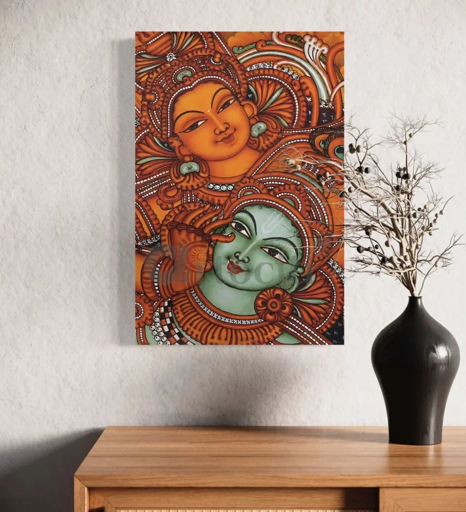 Colorful Kerala Mural Krishna Radha Canvas Painting(Divine Embrace Colorful Kerala Mural Krishna Radha Canvas Painting) 3 Colorful Kerala Mural Krishna Radha Canvas Painting(Divine Embrace Colorful Kerala Mural Krishna Radha Canvas Painting)