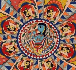 Colourful Madhubani Krishna Leela Canvas Painting(Krishna Madhubani Painting 01) -Artociti Sale Store colourful madhubani krishna leela canvas painting 622