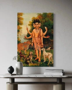 Dattatreya With His Four Dogs And Cow By Raja Ravi Varma Famous Canvas Painting(Dattatreya With His Four Dogs And Cow By Raja Ravi Varma Famous Canvas Painting) -Artociti Sale Store dattatreya with his four dogs and cow by raja ravi varma famous canvas painting 30x20 inches verma 522