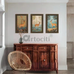 Deer Trio - Graceful Vintage Canvas Prints Set Of 3(Deer Trio Graceful Vintage Canvas Prints In Various Sizes 380 Gsm Quality)